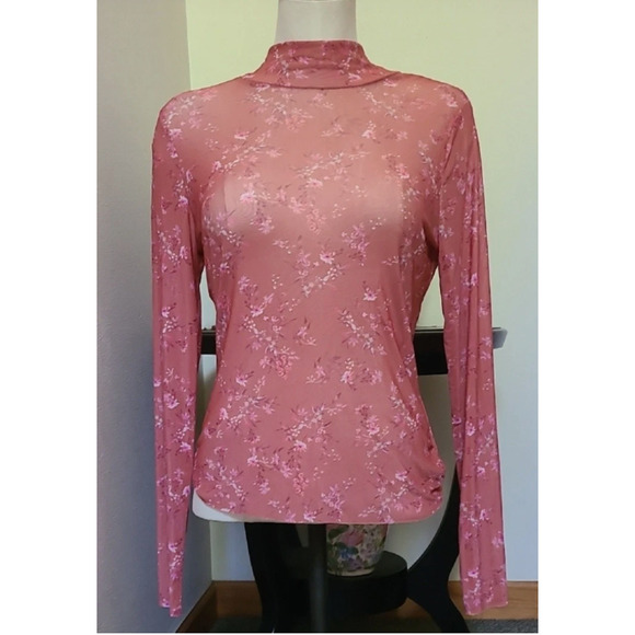 AFRM Los Angeles Zoe Floral Print Sheer Mockneck Mesh Top Romantic Boho Size L - Picture 7 of 7